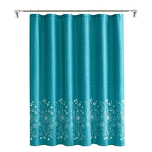 Pioneer Woman Mazie Shower Curtain Teal Blue Embroidered Fabric 72-in square NWT - £31.25 GBP