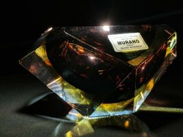 Sommerso Murano Gold and Violet Faceted Glass Ashtray made in Italy image 3
