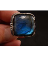Silver ring, blue labradorite, sterling silver, semi precious stone, patina - £90.06 GBP