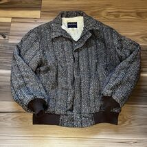 Vintage Manhattan Brown Wool Men’s Bomber Jacket Tweed Herringbone Large... - $56.99