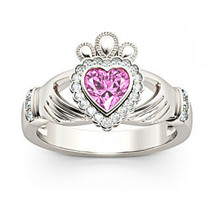 1.25Ct Simulierte Saphir &amp; Diamant Herz Claddagh Versprechen Ring Sterlingsilber - £99.59 GBP
