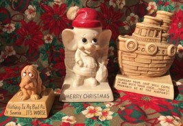 Vtg 69-70s Lot Of 3 Paula Wallace Russ Berrie Figurines Bank Ship Mouse Dog Usa - $48.97