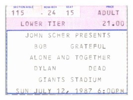 Grateful Dead Bob Dylan Ticket Stub July 12 1987 Giants Stadium New Jersey - $34.64