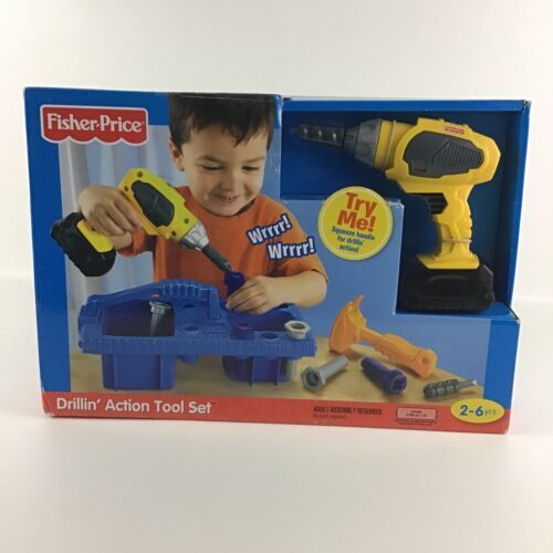 Fisher Price Drillin' Action Tool Set Realistic Sounds Caddy Tools Toy Vintage - £55.22 GBP
