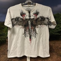 Vintage Y2K Marc Ecko Face Wings Sword Graffiti Graphic shirt XXL Distre... - $16.80