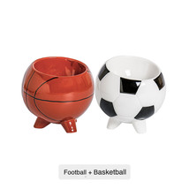 Football Basketball Ceramic Cat Bowl - Cute Elevated Slanted Shallow Angled Cat  - $21.48