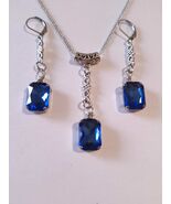 Cobalt blue Victorian Silver jewelry set Blue set faux crystal necklace ... - $52.00