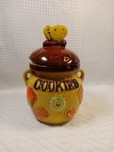 Vtg 50&#39;s 60&#39;s Cookie Jar Cookies All Over 10&quot; with Lid Brown Yellow Orange *READ - £22.33 GBP