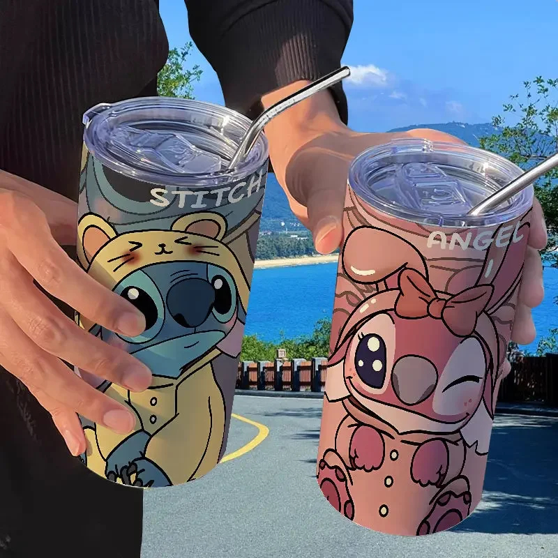 420Ml Disney Lilo Stitch Angel Stainless Steel Coffee Cup Cartoon Cute Couple - £20.42 GBP