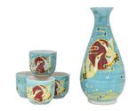Turquoise Moon Japanese Cranes Porcelain Sake Carafe Flask And 4 Ochoko ... - $24.99