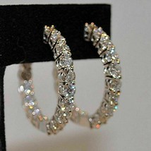Real Moissanite 2Ct Round Cut Huggie Hoop Earrings 14K White Gold Plated Silver - £126.85 GBP