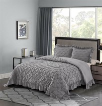 HIG 3 Piece Lace Ruffled Farmhouse French Pastoral Style Comforter Set-Gray - £33.26 GBP+