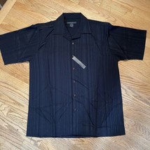 Domani Platinum Black Shirt Mens M Button Long Sleeve Striped - £10.55 GBP