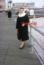 Original Atlantic City Boardwalk Woman Fur Collar Zaberer&#39;s Ad Clock Photo Slide - £14.82 GBP