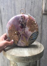 Golden handwork embossed round clutch,gifts for her,designer clutch,luxury bag - £59.95 GBP