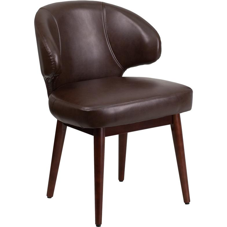 Comfort Back Series Brown LeatherSoft Side Reception Chair with Walnut
