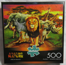 Buffalo 500 Piece Puzzle Amazing Nature AFRICAN BEASTS lion elephant gir... - $30.81
