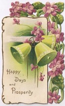 New Years Greeting Card Violets &amp; Bells Die Cut Embossed Germany Davidson - $5.78