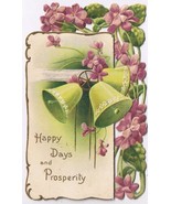 New Years Greeting Card Violets &amp; Bells Die Cut Embossed Germany Davidson - £4.54 GBP