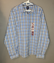GAP Men&#39;s Blue and White Plaid Long Sleeve Button Up Shirt with 1 Pocket... - £11.08 GBP