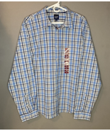 GAP Men&#39;s Blue and White Plaid Long Sleeve Button Up Shirt with 1 Pocket... - £11.08 GBP