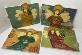 Lot Of Four Vintage 1996 Wall Hanging Art Pieces Spring Summer Fall Winter 8x6in - £24.57 GBP