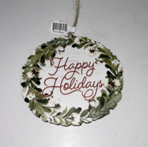 P.Graham Dunn Christmas Holiday HAPPY HOLIDAYS Wood Ornament - NEW! - £8.86 GBP