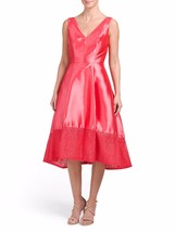 NWT ML Monique Lhuillier Mikado Melon Deep V High-Low Mesh Trim Dress 2 $698 - £49.56 GBP