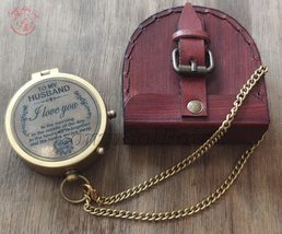 Antique Flat Pocket Compass with to My Husband - I Love You Engraved || (Antique - $44.99