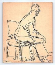 Stylo Croquis Ligne Dessin Sur Papier Mi Siècle Homme En Chaise Naomi Yergin - $59.39