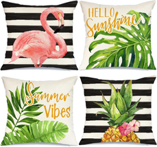 Summer Pillow Covers 18X18 Set of 4 Summer Decor Summer Decorations for Home Fla - £23.40 GBP