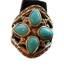 NEW&quot; Carolyn Pollack Sterling Silver 4-Turquoise Tribal Southwestern Ring Size 7 - £98.74 GBP