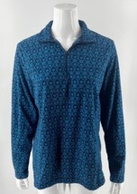 Lands End Fleece Sweater Size Medium Blue Printed Half Zip Pullover Womens  - £19.75 GBP