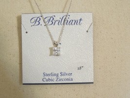 B.Brilliant 18” Sterling Silver Square Cubic Zirconia Pendant Necklace F381 - $22.50