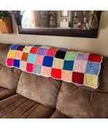 Vintage Afghan Square Crochet Sofa Couch Throw Blanket Multi 40x50 - £21.44 GBP