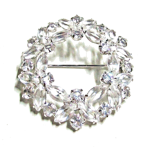 Vintage Sterling  Silver &amp; Crystal Rhinestone Brooch Pin  1 3/8th Inches - £19.55 GBP