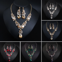 Crystal Jewelry Set Necklace Earrings for Women Bridal Party Wedding Statement - £22.38 GBP