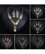 Crystal Jewelry Set Necklace Earrings for Women Bridal Party Wedding Sta... - £22.31 GBP
