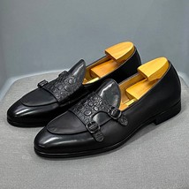 Luxury Mens Dress Shoes Genuine Cow Leather Slip-on Loafer Buckle Monk Strap Cas - £111.35 GBP