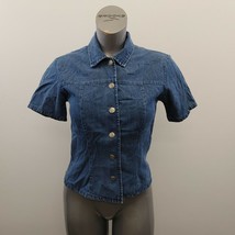 Cactus Flower Women&#39;s Button Up Blue Shirt Size Small Short Sleeve Tence... - £10.78 GBP