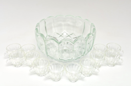 Vintage L.E. SMITH Punch Bowl with Scalloped Edge &amp; Dominion Pattern 12 Cup Set - £43.98 GBP