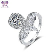 AButterfly 1 Carat Pear Shape Moissanite 925 Sterling Silver Ring Ladies Engagem - £59.97 GBP