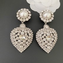 European and American Fashion Jewelry Silver Pearl Heart Pendant Earrings for Wo - £57.61 GBP