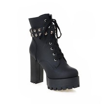 Fashion Women Ankle Boots Platform Punk Heeled Motorcycle Boot Sexy Buckle Rivet - £77.65 GBP