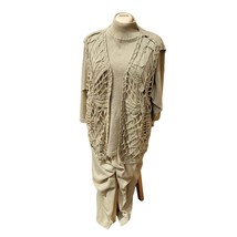 Vintage 90s Gold Metallic Crochet Vest Turtleneck Pants 2X 3X - £55.57 GBP