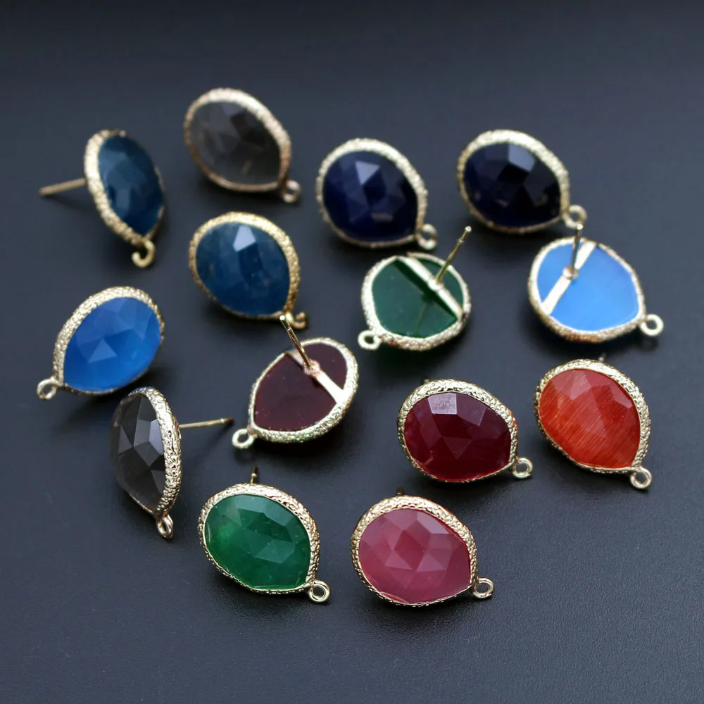 10pairs Geometric Color Stone Ear Posts Cats Eye Stone Earring with Loop Connect - £57.92 GBP