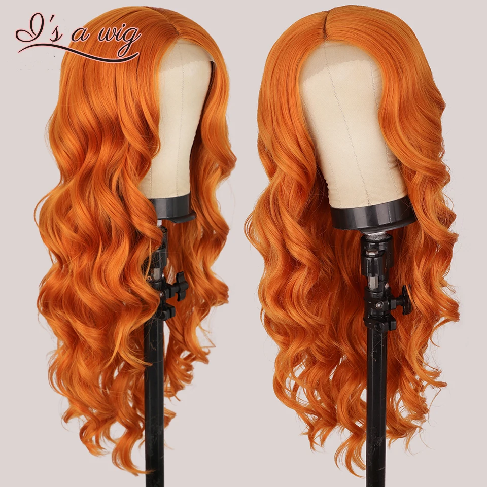 I&#39;s a wig Long Body Wave Ginger Orange Wigs Synthetic Lace Wigs for Wom - $22.35+