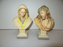 Beautiful Vintage Chalkware Jesus And Mary Bust Figurines/Wall Hangings-7 1/2&quot; T - £43.92 GBP