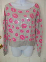 P.S.Aeropostale Gray Sweatshirt W/Pink Lips and Sequence Size XL (14) Girl&#39;s EUC - £13.20 GBP