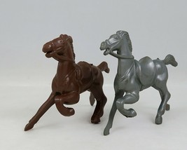 Hard Plastic Horse Lot of 2 Gray &amp; Brown Vintage Mid-Century Toys - $19.70